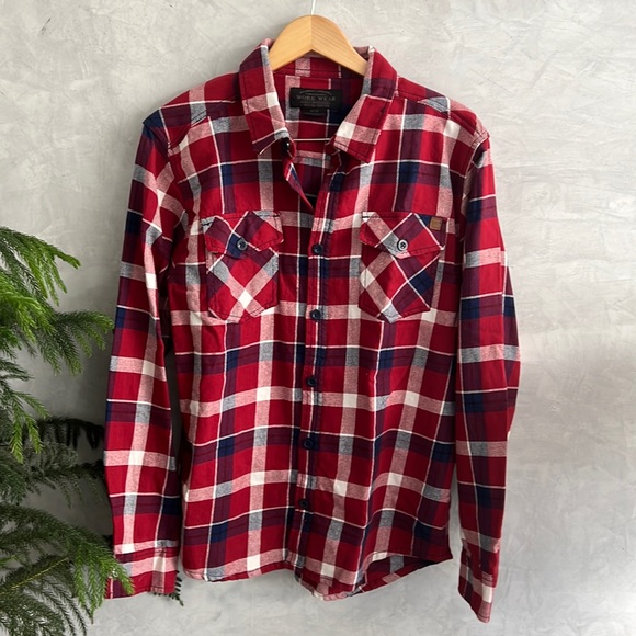 Mens Vintage Work Wear Plaid Long Sleeve 100% Cotton Shirt NWT, size M - Picture 1 of 9
